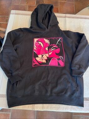 Black Hoodie Sweater with Pink Graphic